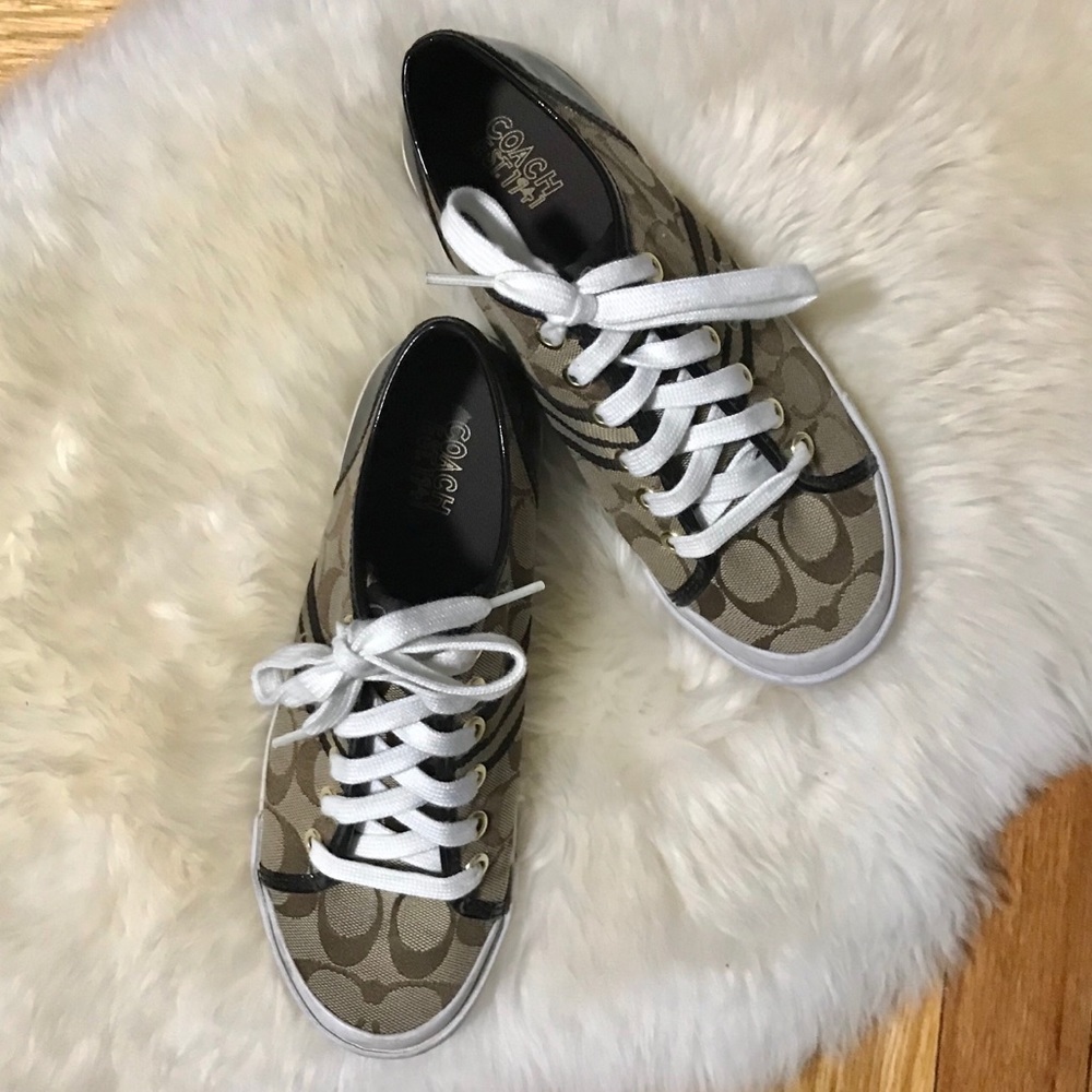 Authentic Coach Khaki Canvas Monogram Sneakers